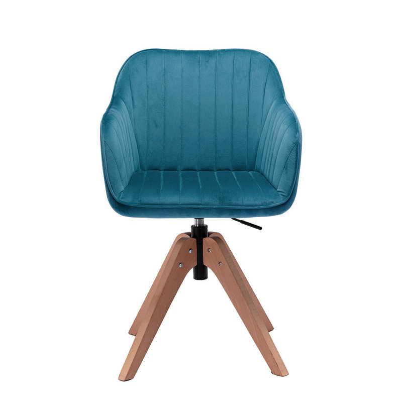 Gracie Mills Camden Tufted Teal Blue and Natural Upholstered Velvet Dining Arm Chair, Teal Blue, Teal Blue