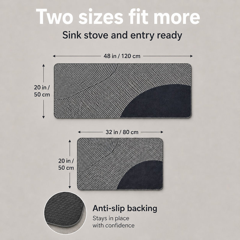 Geometric Kitchen Mat Set, Gray