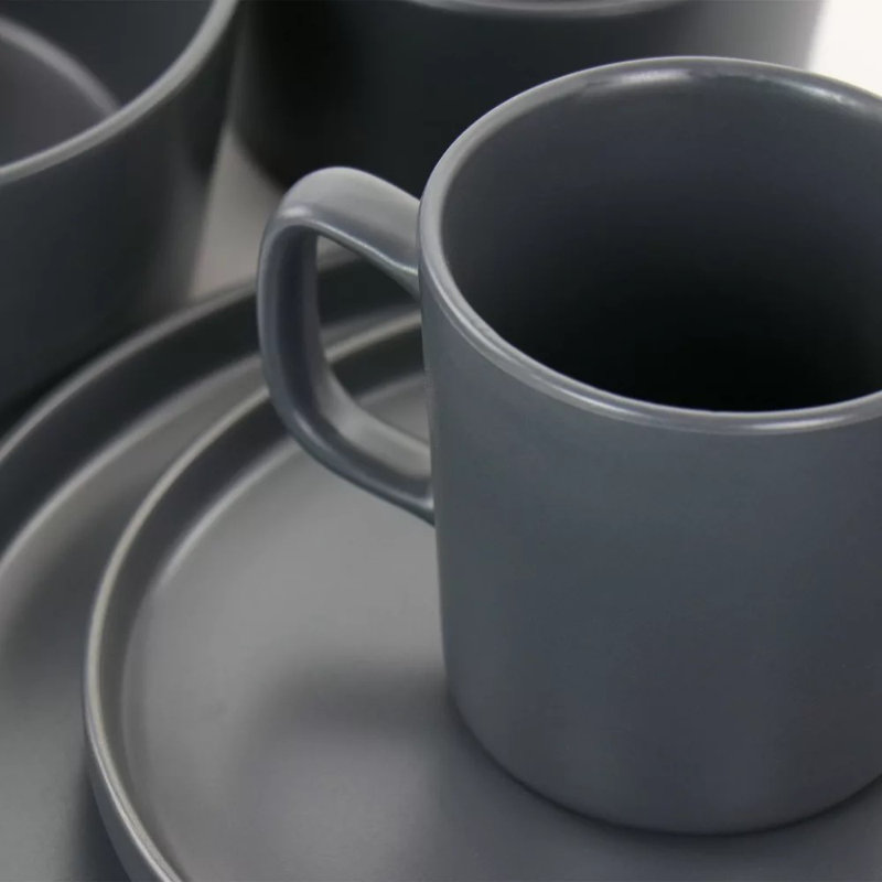 Service de table en grès 16 pièces Luxmatte, Gris foncé