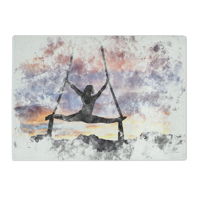 Tempered Glass Aerialist Gymnastics at Sunset Watercolour Chopping Board, 28.5 cm x 39 cm