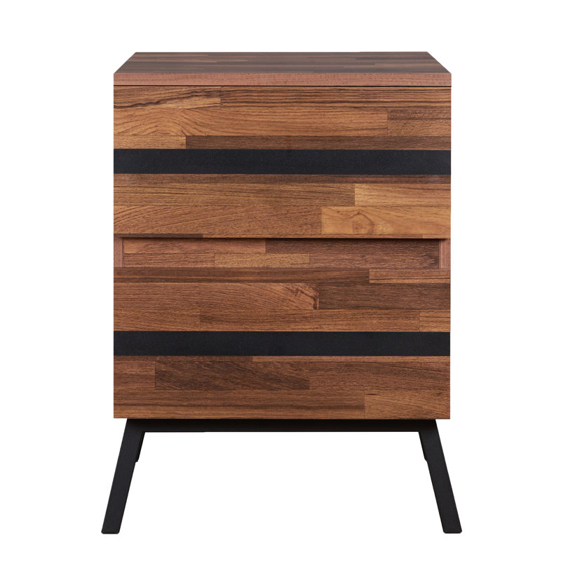 Table de chevet moderne 2 en noyer et noir sable pour une chambre à coucher luxueuse - peu encombrante