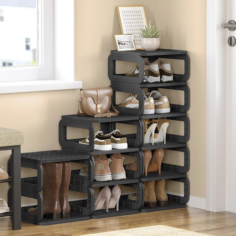12 Tiers Open - shelf Shoe Rack, Ingenious Storage for Living Room, Bathroom and More, Black