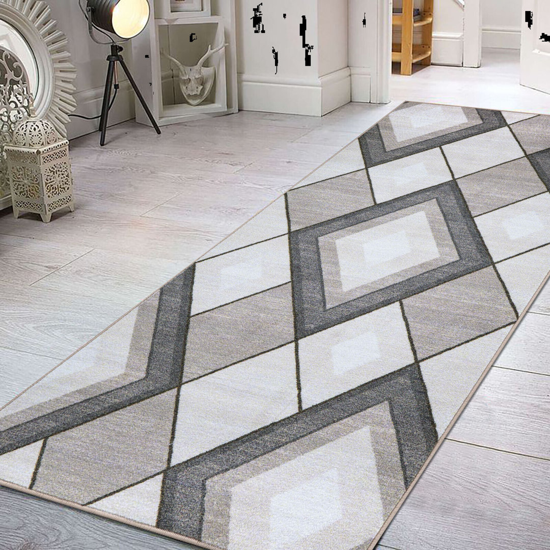 Runner Calfas Geometric Machine Woven Power Loom Beige Area Rug