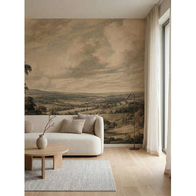 Vintage Landscape Wallpaper Pastoral Countryside Engraved Wall Mural
