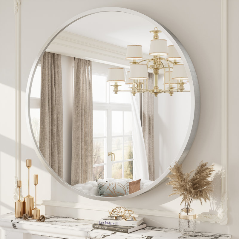 Miroir mural Amara, 40 po x 40 po, Argent brossé