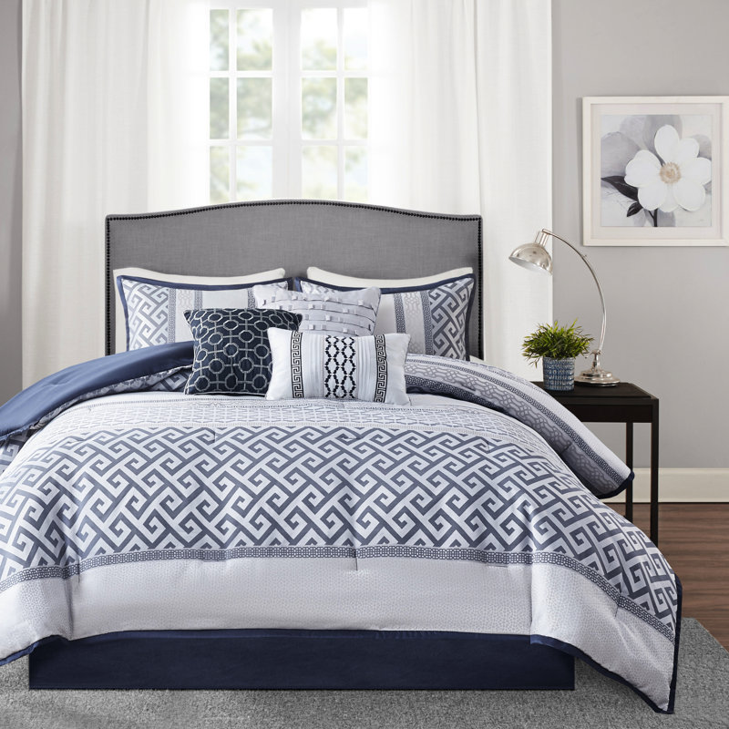 Édredon très grand bleu marine - 7 pièces avec literie assortie décorative élégante et fonctionnelle, Marine