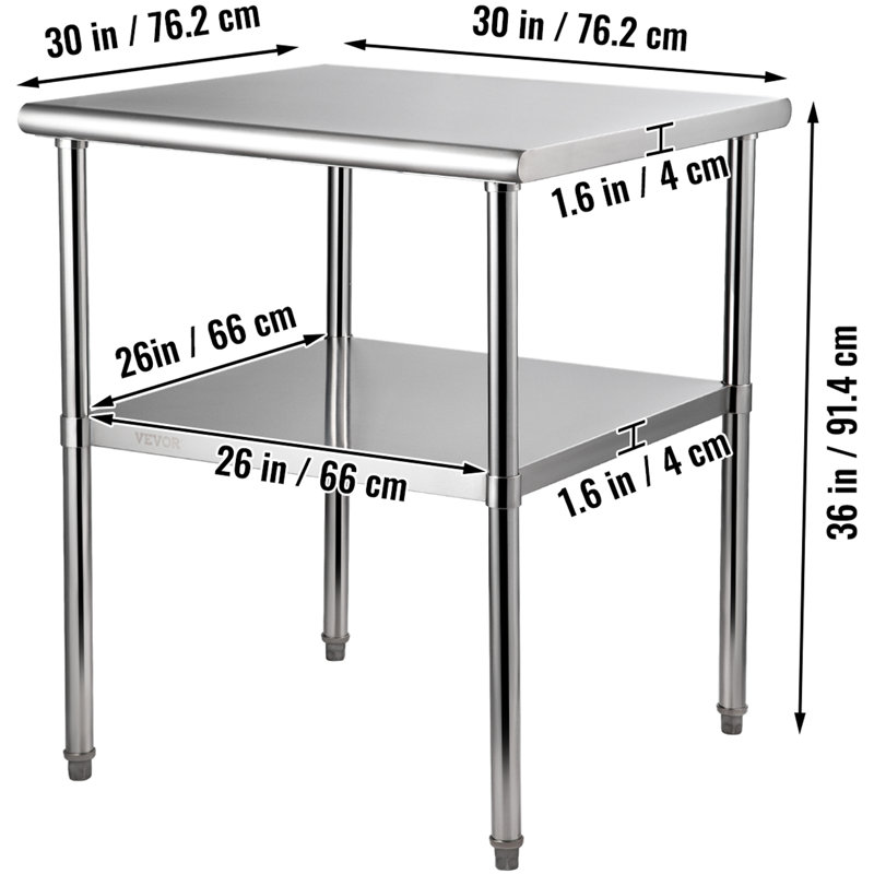 Table de préparation en acier inoxydable VEVOR, H 36 po x l 30 po x P 30 po