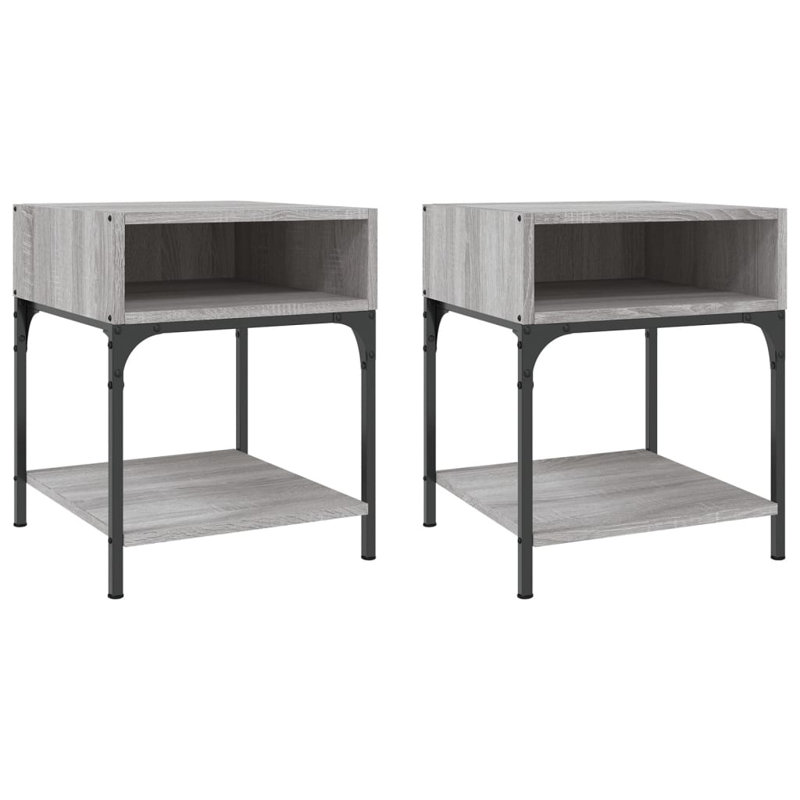 Elsaid 40cm W Iron Bedside Table, Grey Sonoma