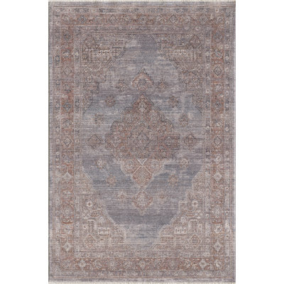 Adele Medallion Machine Woven Performance Area Rug - Grey/Blush - 5' x 7'8"