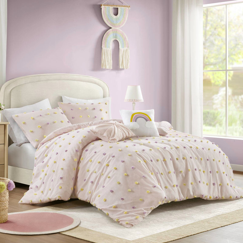 Édredon double / grand en coton 5 pièces avec rembourrage, -, vient avec un édredon, des taies décoratives et des coussins décoratifs froncés, brodé