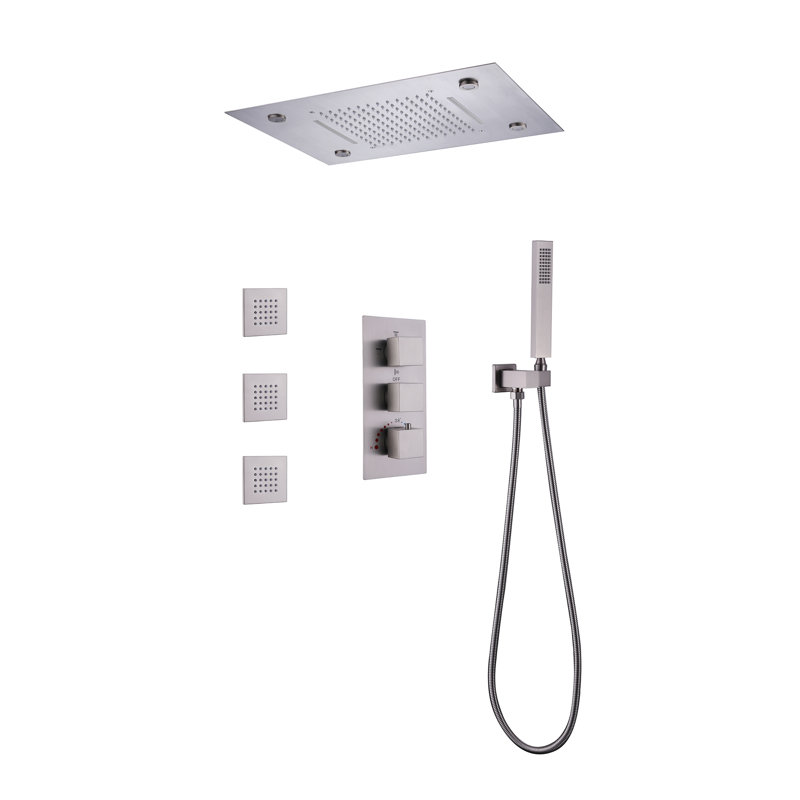 Système de douche complet pour salle de bain avec valve brute, Nickel brossé