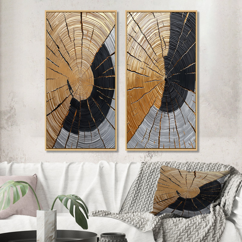 Glissade en bois doré foncé Roots Of Serenity I - Collection de 2 impressions sur toile, paysages, 32" H x 33" W