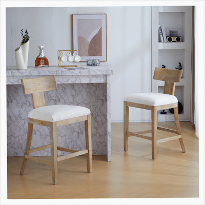 27" Counter Stools Set of 2, Upholstered Counter Height Bar Stools with Solid Rubber Wood Frame, Backrest, Footrest, Armless Barstools for Home Bar, Kitchen Counter