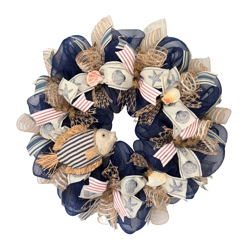 Couronne de mer d'été rayée bleu et toile de jute poisson rayé