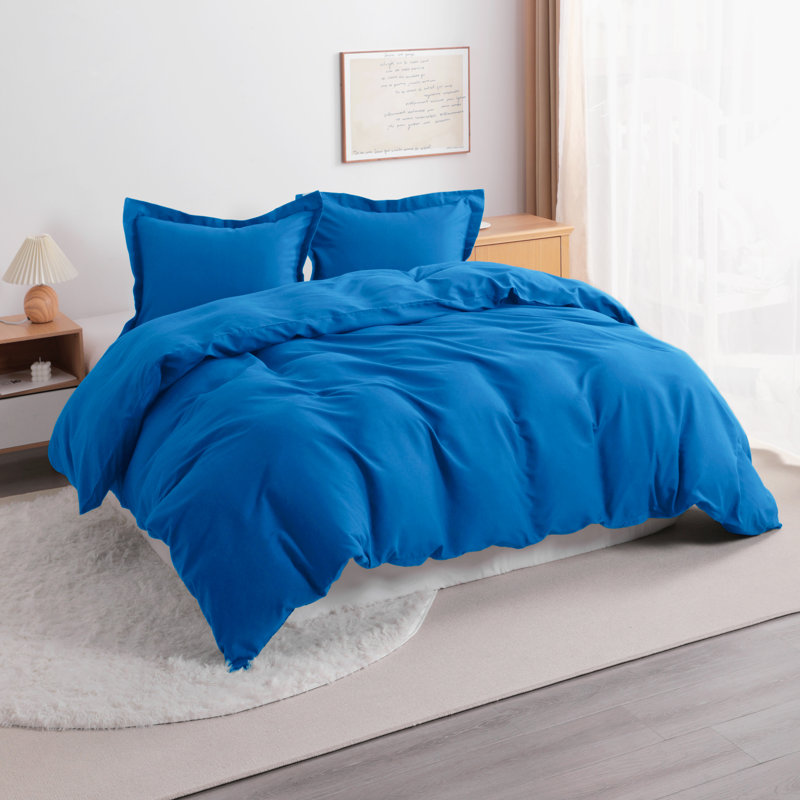 3 Piece Duvet Cover Set, 100% Brushed Microfiber Comforter Set with Ties - NTBAY, Bleu royal