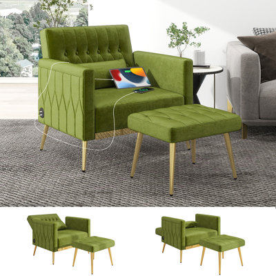 Velvet Armchair with Footstool