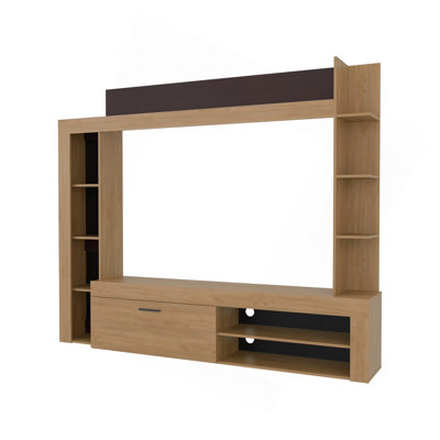 Meuble télé en chêne naturel avec tablette et armoire