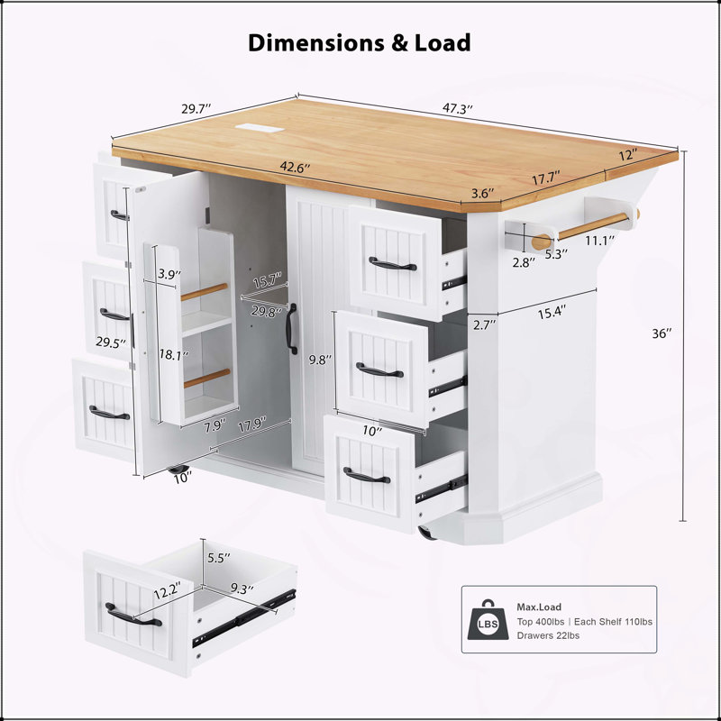 Versatile Rolling Kitchen Island with Multiple Storage Options and Modern Design, White
