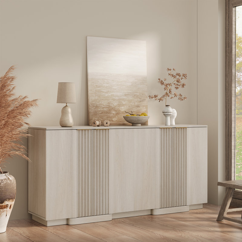 Buffet à panneau cannelé Designer Modern, Blanc-gris