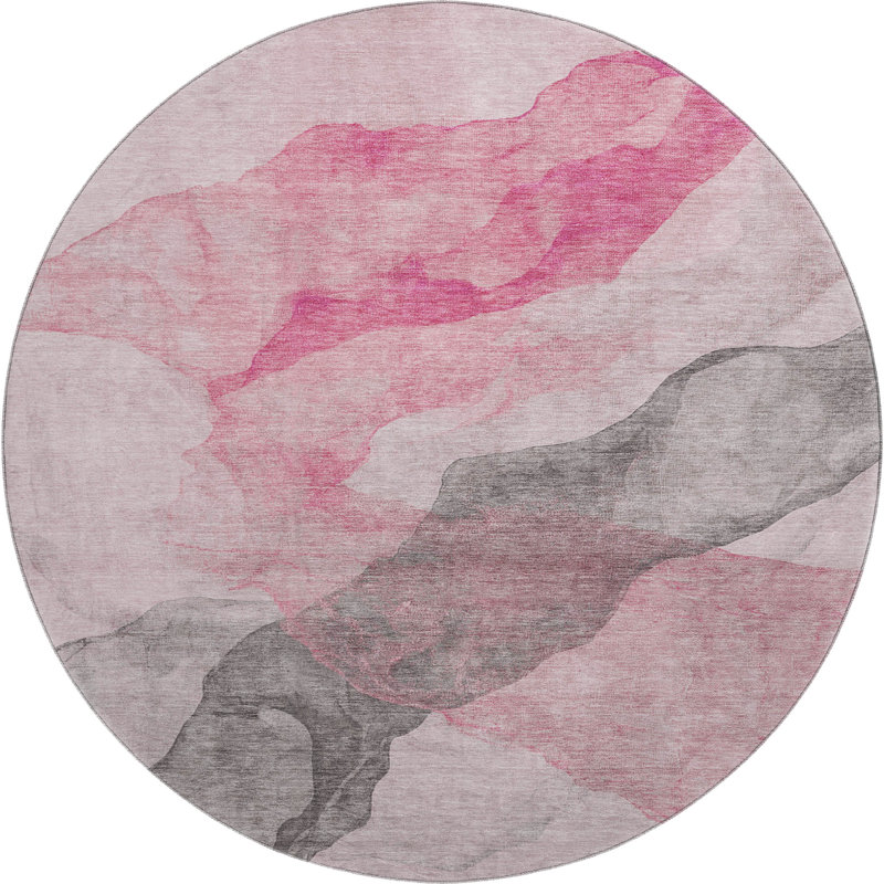 Premium Machine Washable Mayfield AMF2109 Abstract Rug, 8' Round, Blush