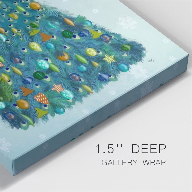 Christmas Peacock Christmas Tree- Gallery Wrapped Canvas, H 60 po x l 40 po x P 1,5 po