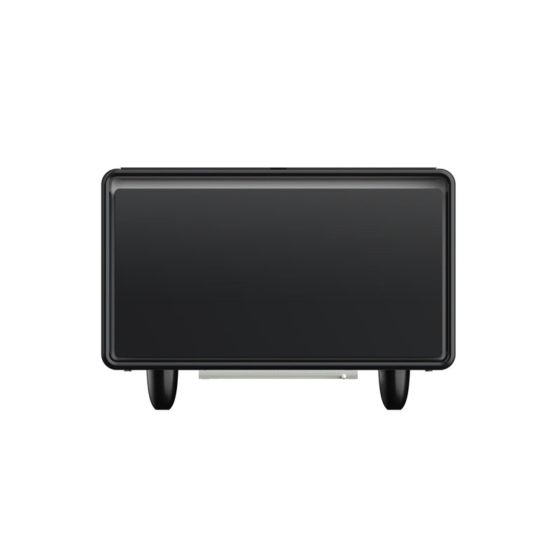 Table d'appoint moderne noire avec réfrigérateur intégré, charge sans fil et protection de prise de courant - réfrigérateur intelligent rectangulaire de luxe, contrôle de la température, ports, prise de courant