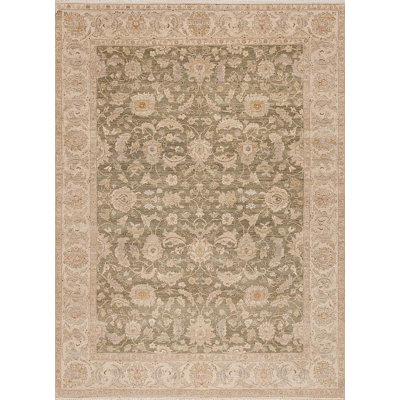 Caribbean Breeze Hand Knotted Wool Area Rug in Green