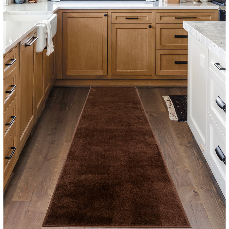 Custom Size Jehona Collection Solid Copper Brown Medium Pile Slip Resistant Runner Rugs by Feet, Runner 2'2" x 6'