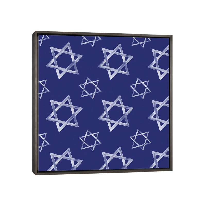«Boho Hanukkah Collection H» par Grace Popp - reproduction imprimée, H 26 po x l 26 po x P 1,5 po, Toile avec cadre gris