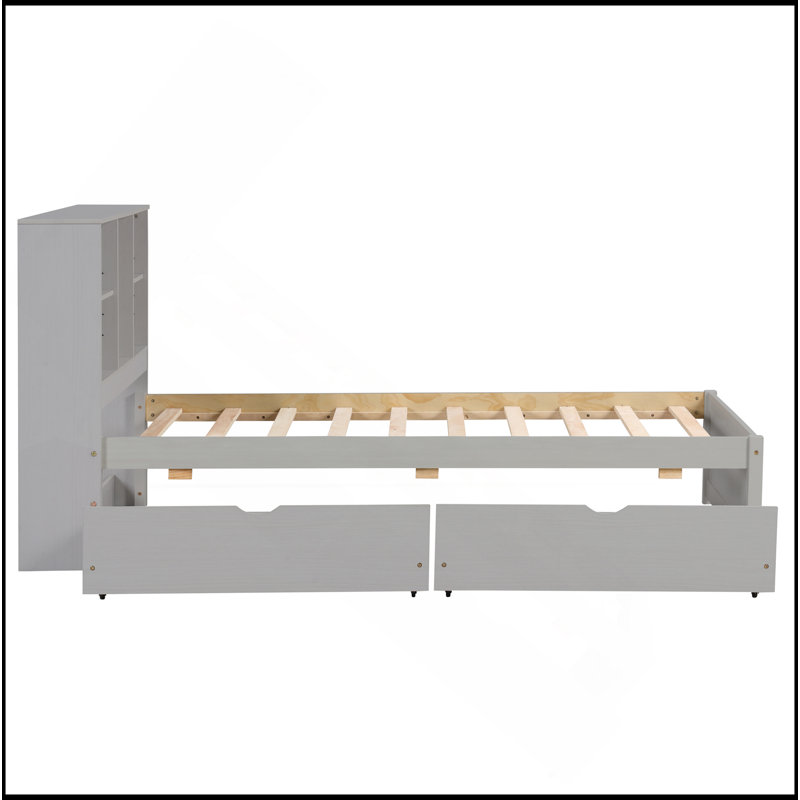 Structure de lit simple robuste et élégante avec port USB intégré et tiroirs de rangement, Gris