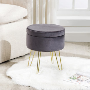 Ottoman, Pouf, Footrest, Foot Stool, 14 Round, Velvet, Metal Base, Pink,  Gold, Contemporary, Modern, Big Sandy Superstore