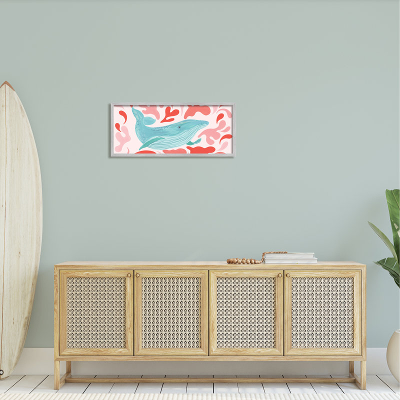 Baleine nautique rose abstrait, H 13 po x l 30 po x P 1,5 po, Estampe numérique Farmhouse