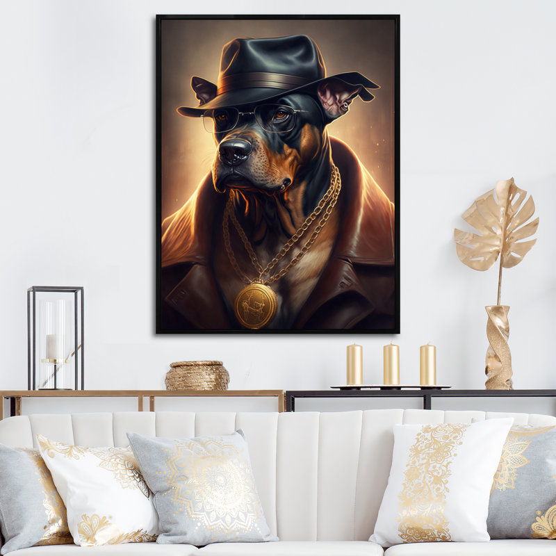 «Mafia Dog III», impression sur toile, H 20 po x l 12 po x P 1 po, Toile avec cadre flottant noir