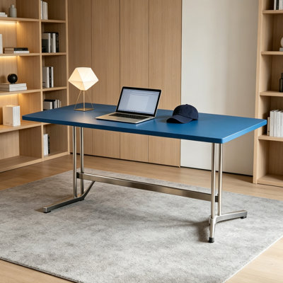 Blue Multi-layer Solid Wood Stainless Steel Desk