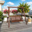 2-Seat Outdoor Swing Chair with Stand and Side Tables for Garden