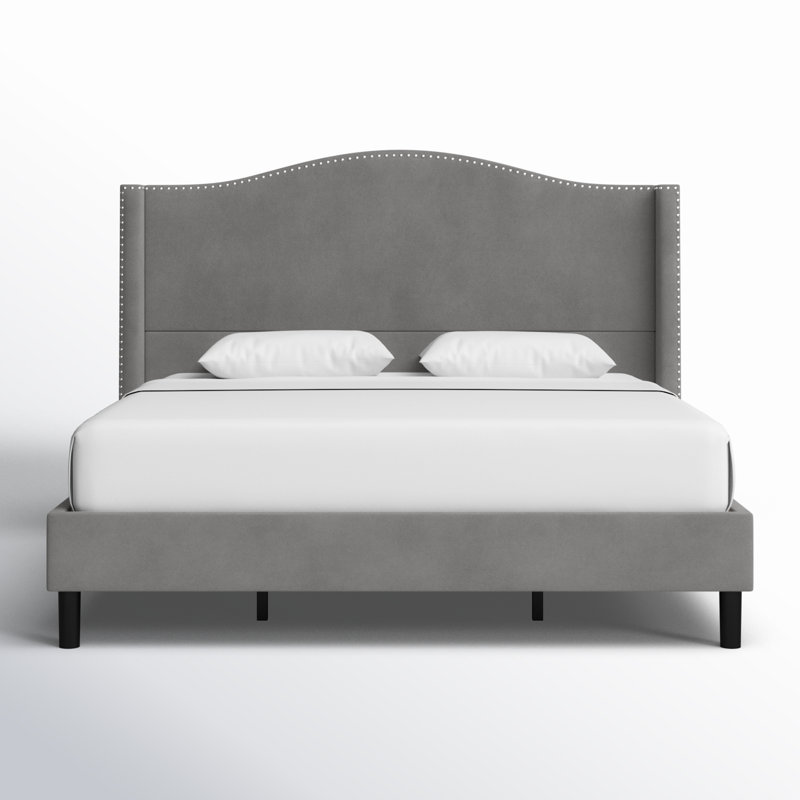 Lit plateforme tapissier Ameera, gris, Très grand