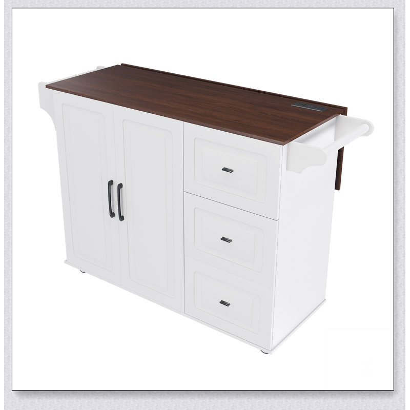 Chariot pour îlot de cuisine polyvalent avec plateau de table pliable, abattant et grand espace de rangement - Bar à déjeuner mobile sur roulettes