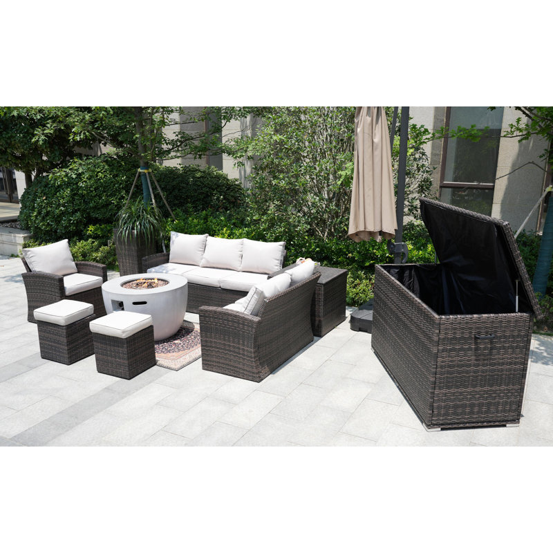 330 - Person Patio Conversation Set with Cushions, White, Brown