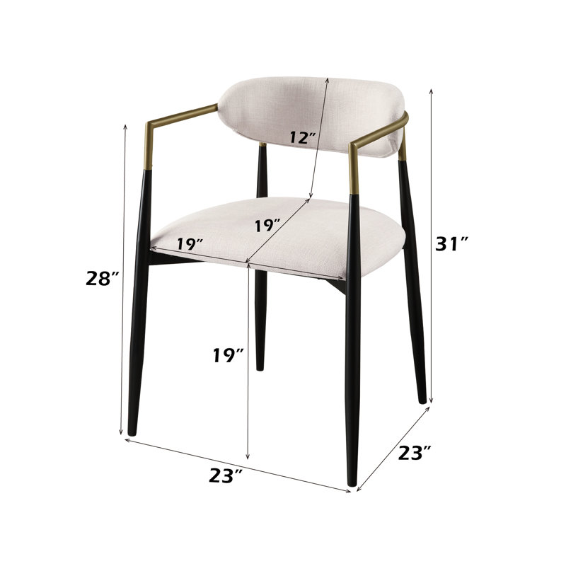 De 2 chaises - Finition lin et noir beige, plateau de table en marbre, structure en métal, dossier rembourré confortable, largeur / profondeur de 19 po, revêtement de 2 pièces intrigant, sièges, profondeur, largeur, limite de poids de 220 lb