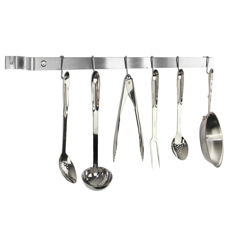 Handcrafted Easy Wall Mounted Pot Rack, 3" H x 36" W x 3" D, Stainless Steel