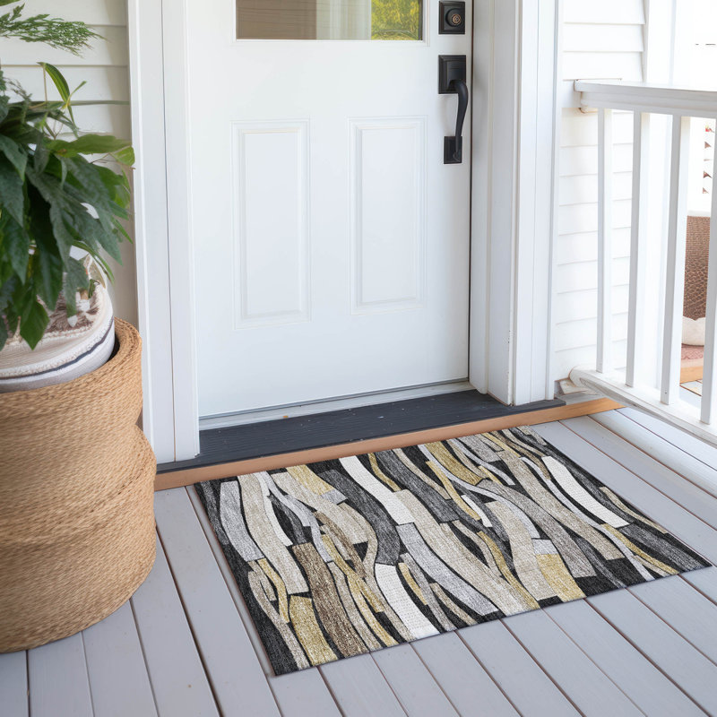 Machine Washable Indoor/Outdoor Chantille ACN2776 Striped Rug, 2'6" x 3'10", Black