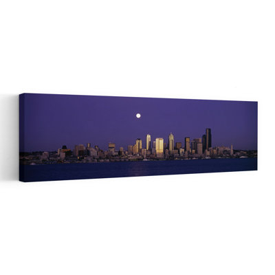 Skyscrapers At The Waterfront Elliott Bay Seattle King County Washington State USA by Greg Probst - Wrapped Canvas Panoramic Print