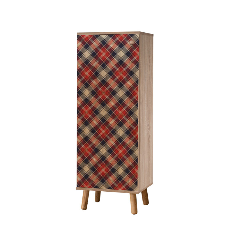 Elegant Shoe Cabinet, Argyle Design, Sonomo Color, 19.7 x 53.1 x 15.0 inches | 100% Melamine Coated Chipboard, 0.7 inches Thick | Solid Wood Legs & Handles, UV Coating, Multiple Shelves for Organized Storage