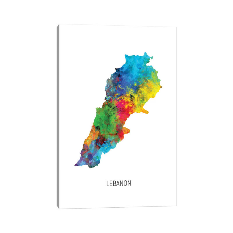 «Lebanon Map» par Michael Tompsett, impression sur toile tendue, H 18 po x l 12 po x 1,5 po
