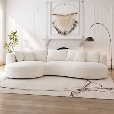 Canapé modulaire courbé en sherpa 125 pièces 2 pièces 125,2 po, canapé 5 places crème surdimensionné avec structure en bois massif et 7 coussins décoratifs
