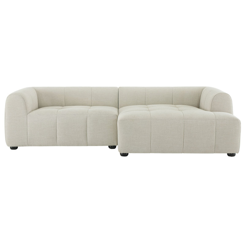 Canapé modulaire en tissu avec méridienne Liana, Tissu beige, Faisant face à la droite