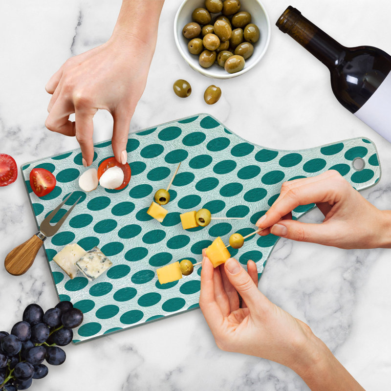 Teal and White Rectangular Tempered Glass Cutting Board