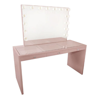 SlayStation Pro Premium Vanity Table and LED Makeup Vanity Mirror with Clear View Glass Top