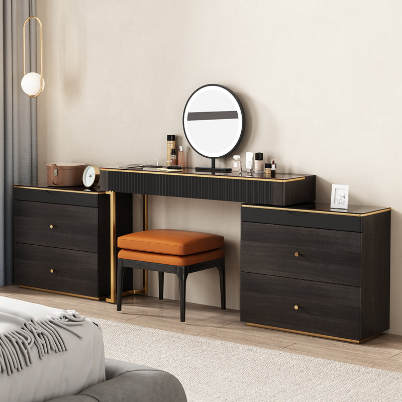 Dressing Table with Mirror, Black/Brown