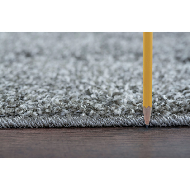 Tapis gris à poils longs Jelissa, Rond 7 pi 10 po